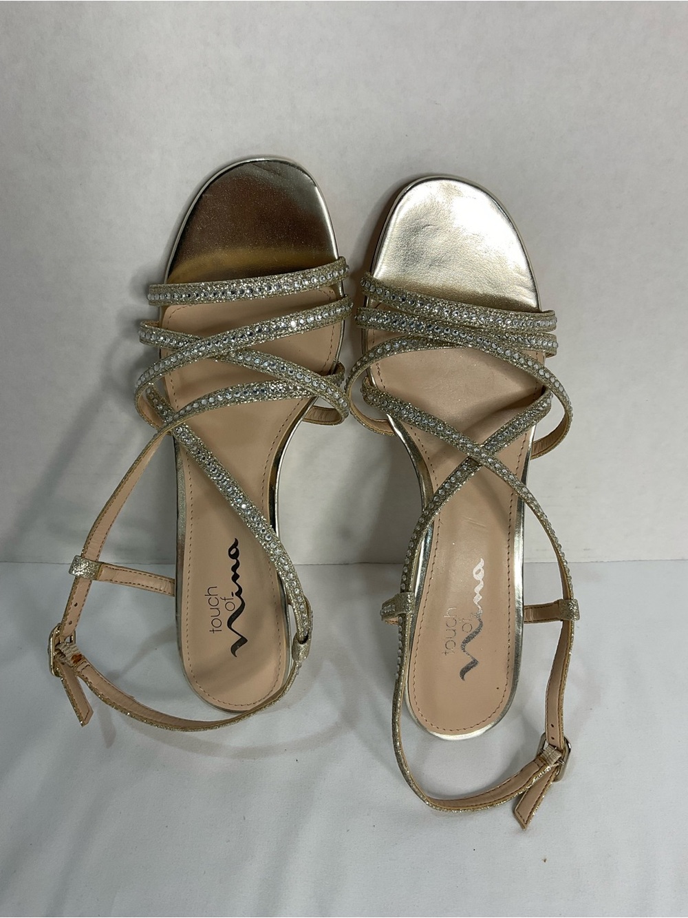 Touch of Nina Gold Rhinestone Strappy Sandals